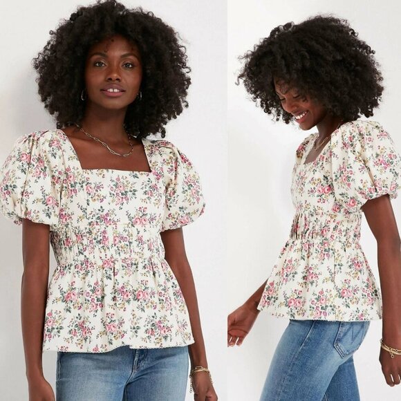 Tuckernuck Hyacinth House Aurelia Floral Puff Sleeve Ruffle Blouse 37377 - Picture 1 of 10